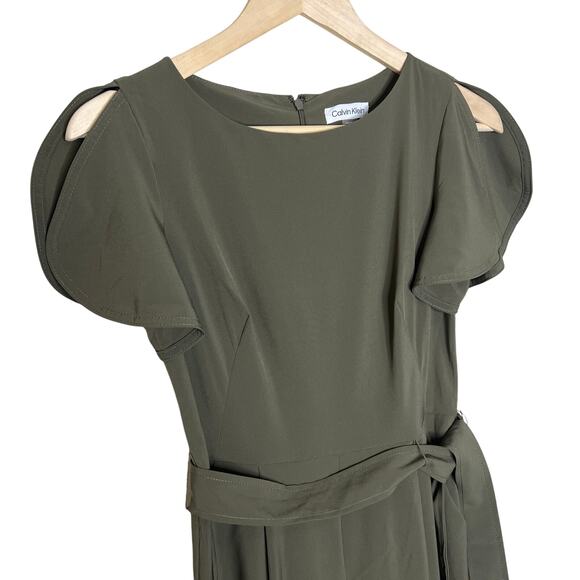 Calvin Klein Jumpsuit w Pockets 2 Women Green Belted Crop Tapered Flutter Sleeve - Picture 5 of 9